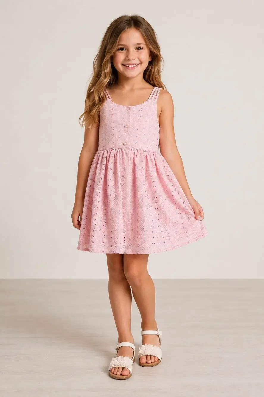 Ashley Ann Pink & White Plaid Embroidered Dress | Floral Bow Back Girls Size 6X